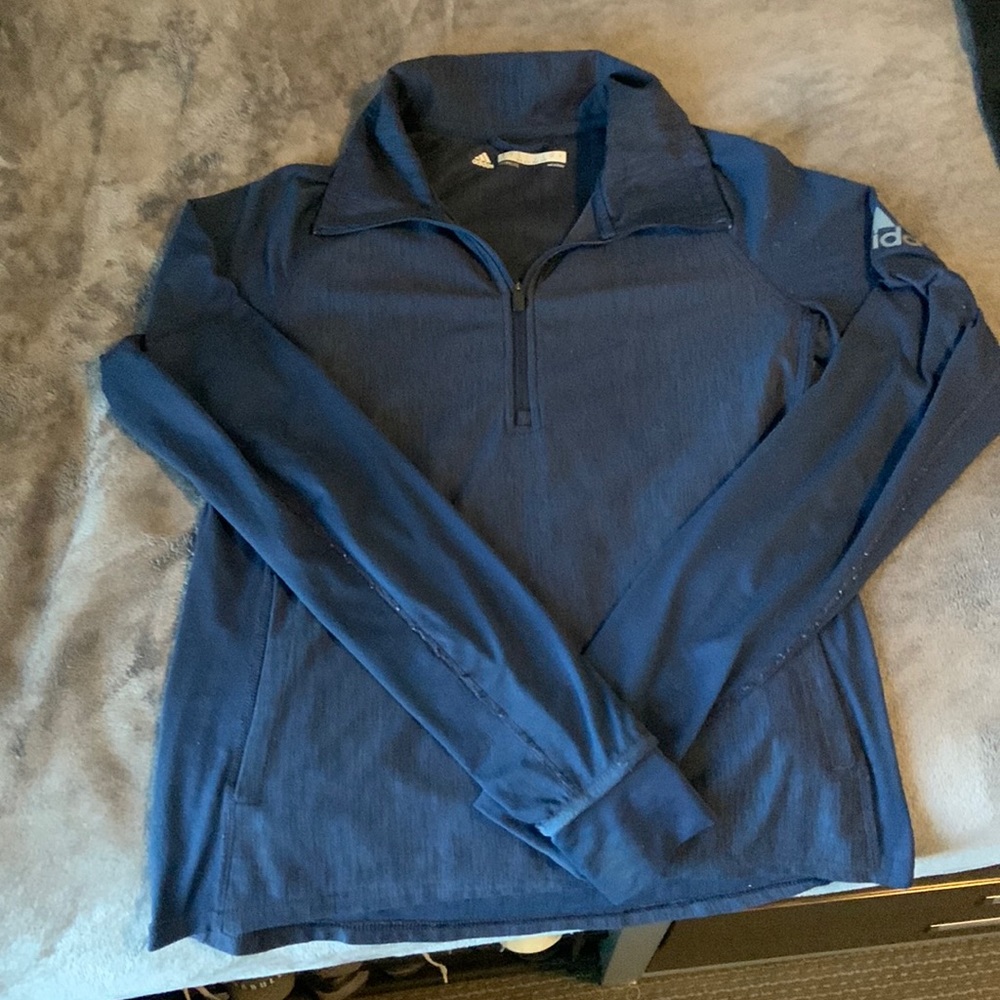 Adidas blue half zip with pockets